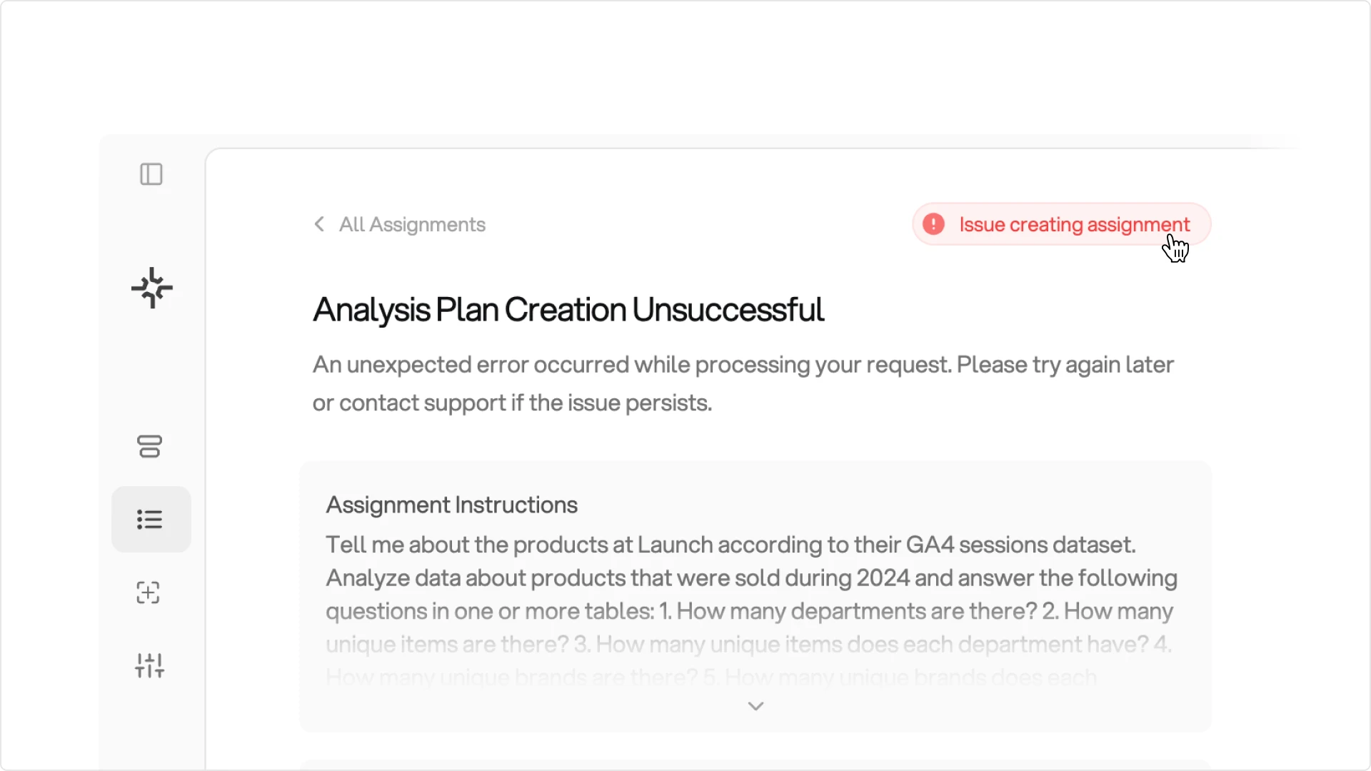 Plan Creation Error Indicator