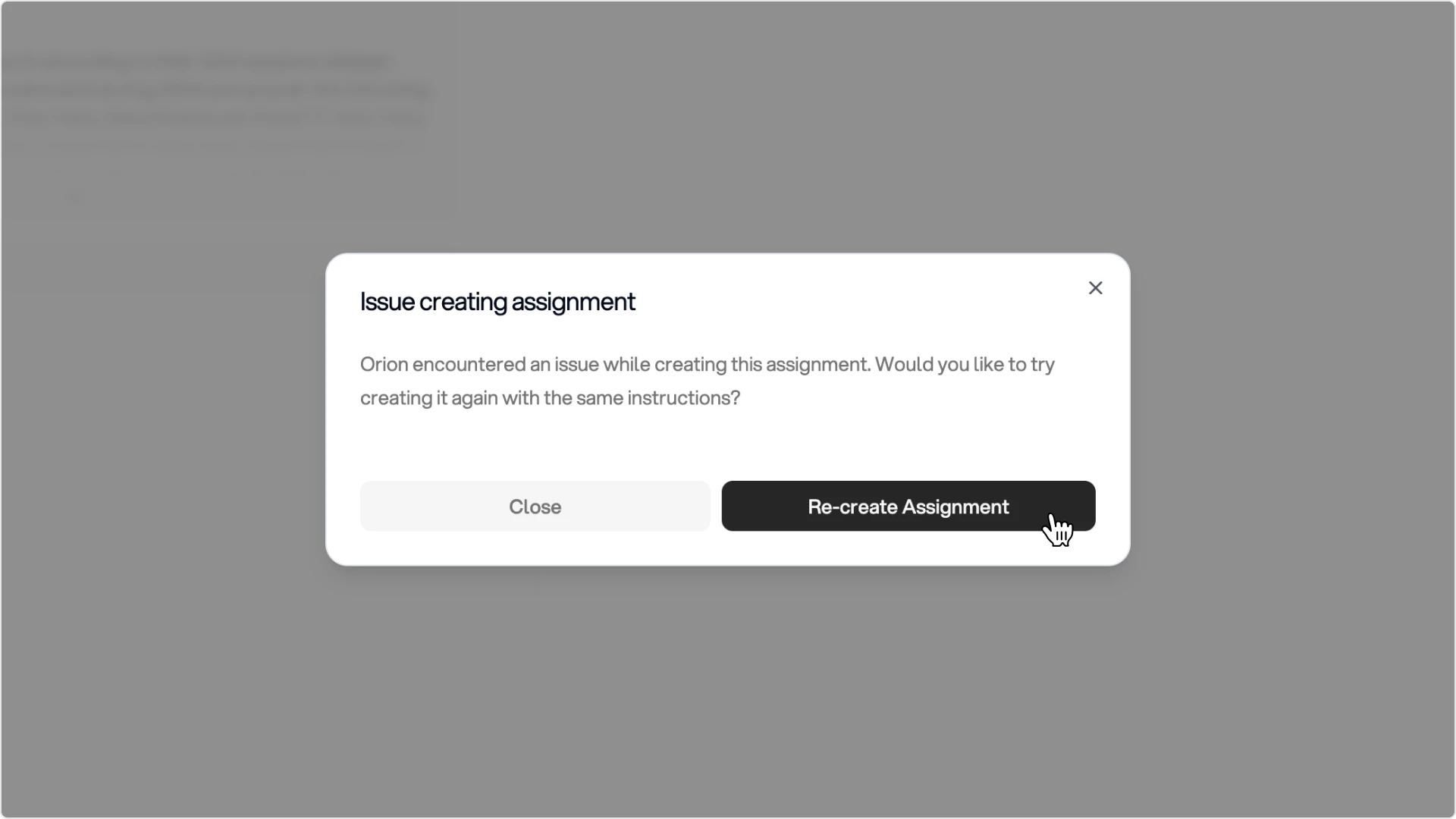 Plan Creation Error Modal