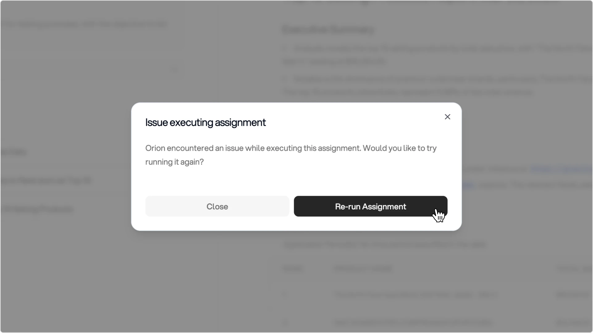 Plan Run Error Modal