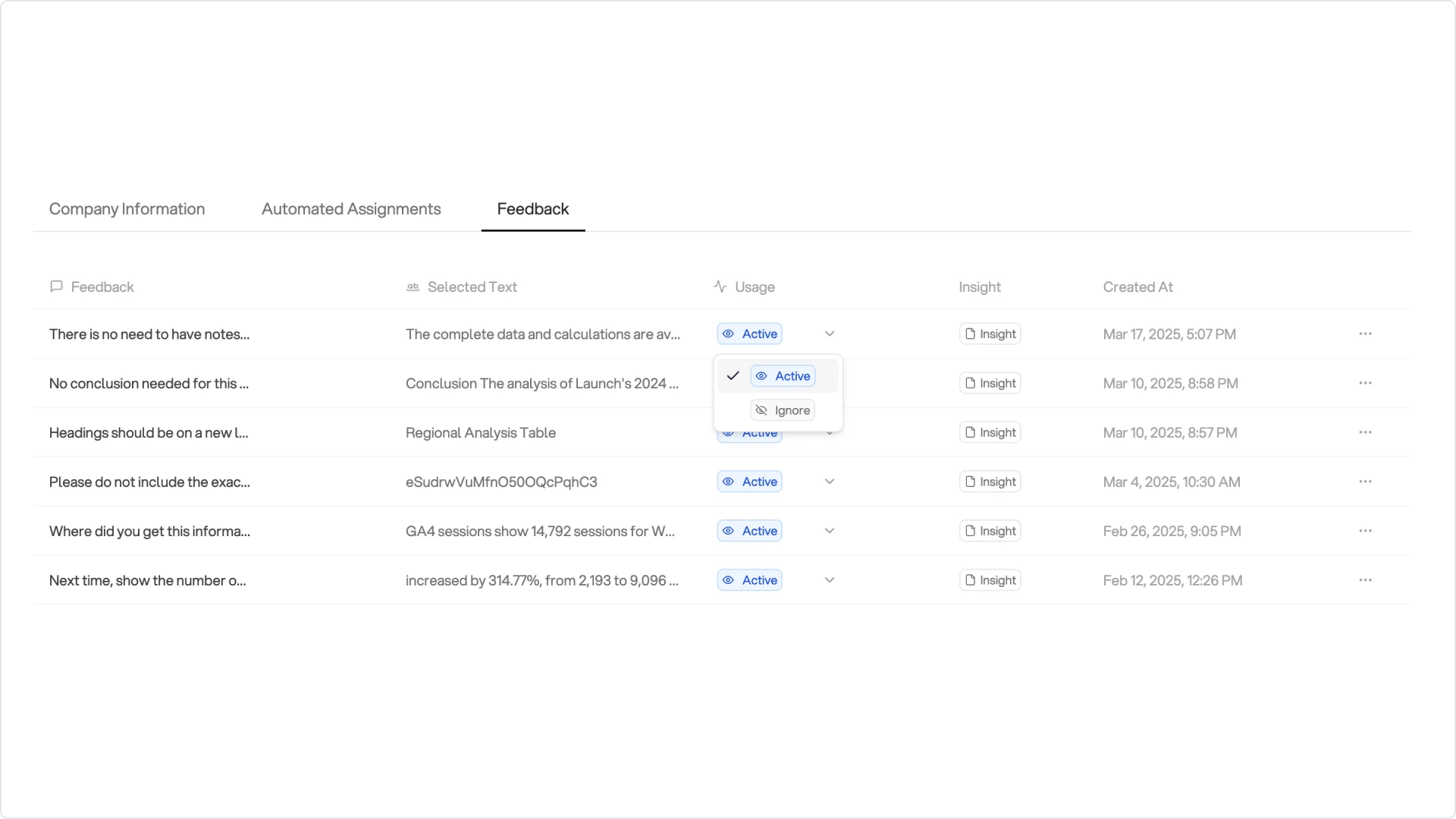Feedback Actions